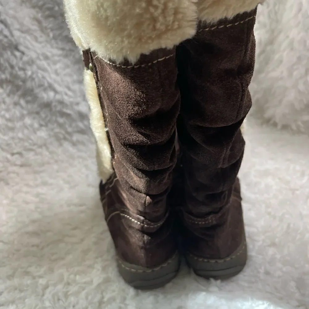 BareTraps Ellery leather suede Brown mid calf boots with faux fur lining SZ9W